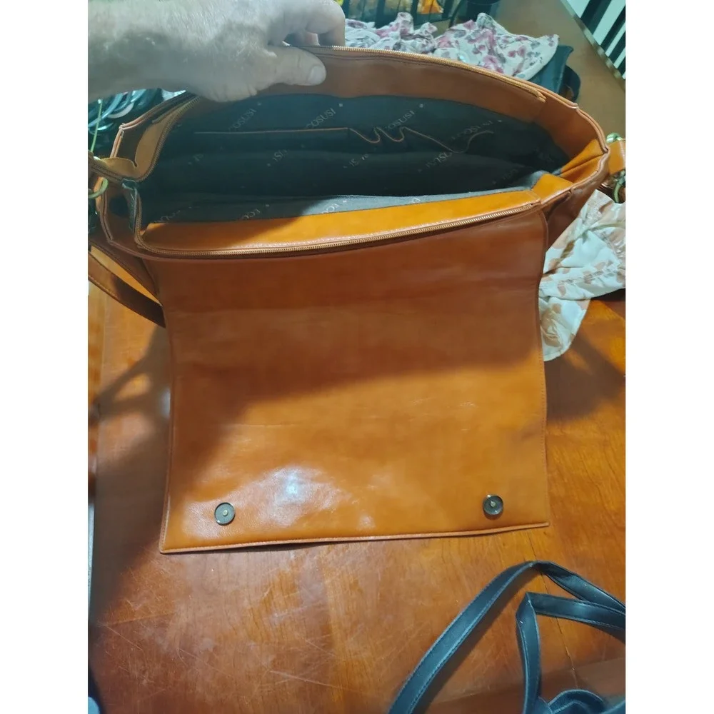 Ecosusi Vegan Leather Messenger Bag Laptop Briefcase Brown Floral‎ Perforated